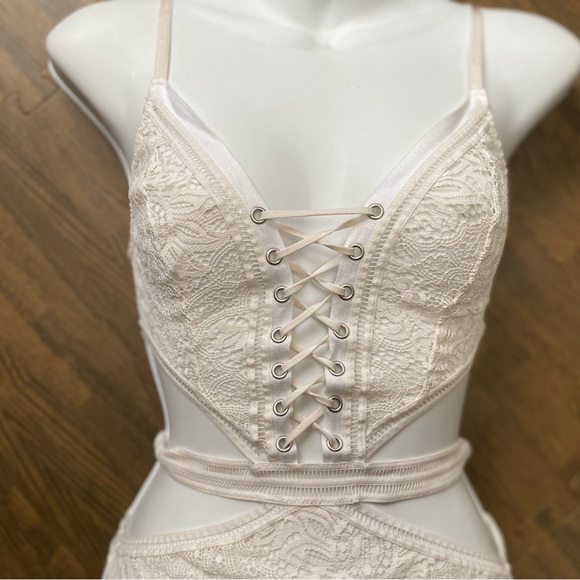 Victoria's Secret Other - Victoria's Secret Ivory Lace Lace-Up Bralette Bodysuit